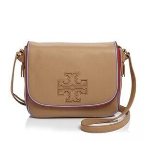 Tory Burch Harper Stripe Messenger Bag – Tan Leather Crossbody